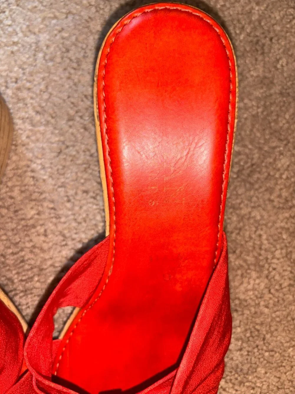 Italian Shoemakers Bright Orange Stretch Strap Cork Wedge Sandals 9M